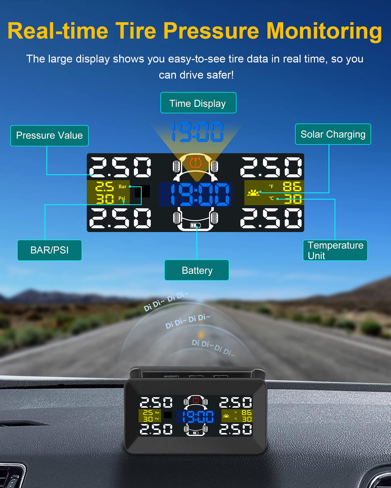  [AUSTRALIA] - 【Unique Bracket & 0.01 Bar Accuracy】Tire Pressure Monitoring System TPMS Tire Pressure Monitor System RV Accuracy 0.01Bar Real Time Detect Big Screen 4 Waterproof Sensors 22-87 PSI for Car RV SUV