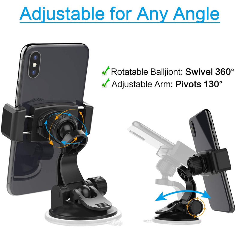  [AUSTRALIA] - APPS2Car Suction Cup Phone Holder for Car with Adjustable Arm, Low Profile Dashboard Phone Mount Compact Windshield Window Dash Mobile Stand Compatible w/All iPhone and Android Cell Phones