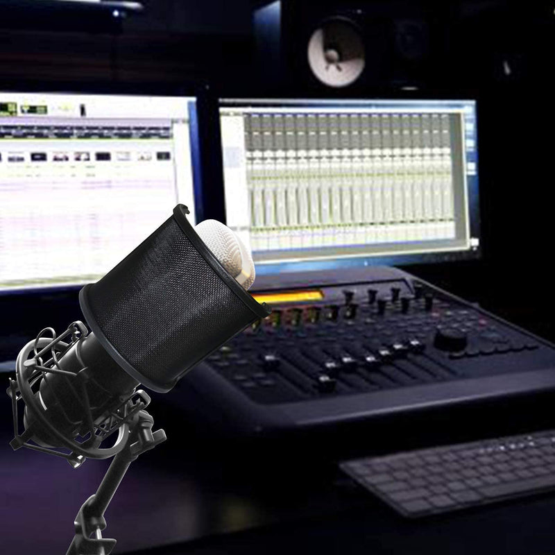  [AUSTRALIA] - Microphone Shock Mount with Pop Filter, PEMOTech Mic Anti-Vibration Suspension Shock Mount Holder for 46mm-53mm Diameter Microphone, Compatible for AT2020 Microphone Shock Mount Bonus Screw Adapter