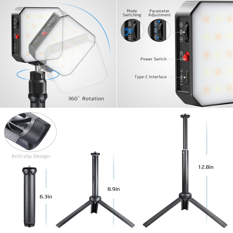  [AUSTRALIA] - Pixel GOs Zoom Light | 2000mAh Battery Light for Video Conferencing with Tripod | Video Call Light with White Diffuser | Palm-Sized LED Computer Light with OLED Screen GOs with Stand