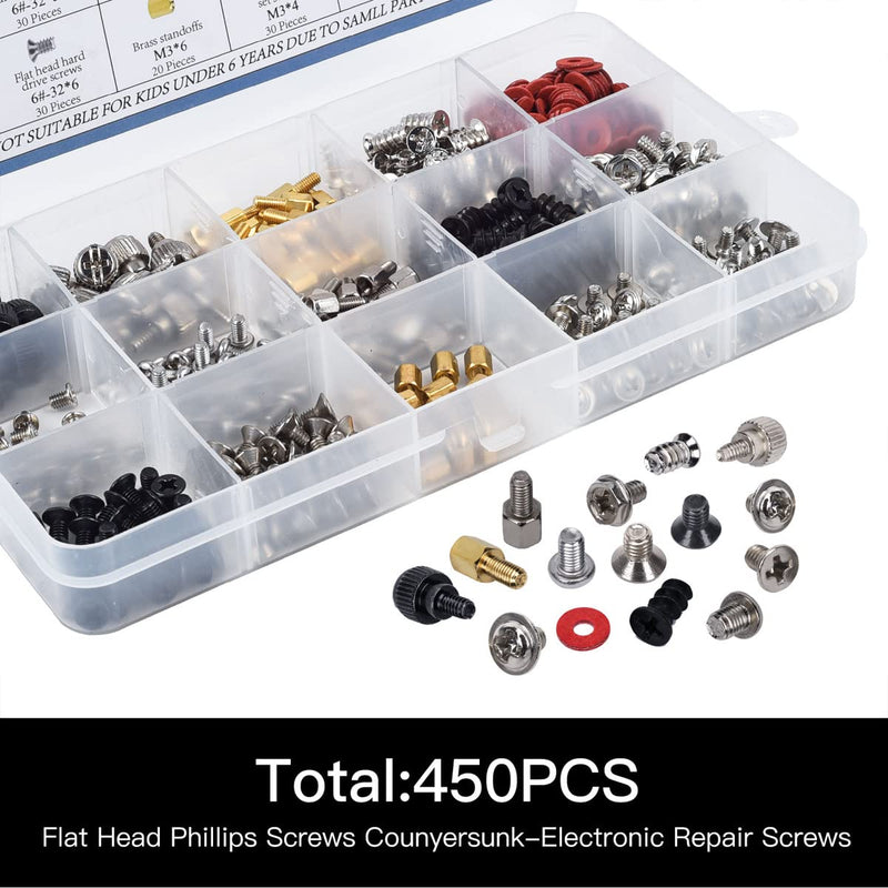  [AUSTRALIA] - 450PC Computer Motherboard Standoffs Screws Kit, Replacement Computer Screws for Motherboard HDD Hard Drive 2.5" SSD Hard Drive PC Fan Graphics Chassis ATX Case Mounting, for PC DIY & Repair 450PCS