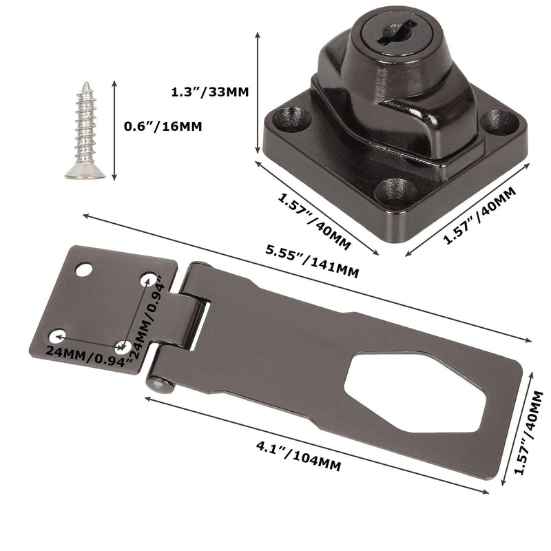  [AUSTRALIA] - 2 Pack Black Keyed Hasp Lock Twist Knob, 4 Inch Cabinet Locks with Keys, Keyed Locking Hasp, Safety Hasp Latches, Twist Knob Keyed Locking Hasp with Screws Keyed Different for Door Cabinet Drawers