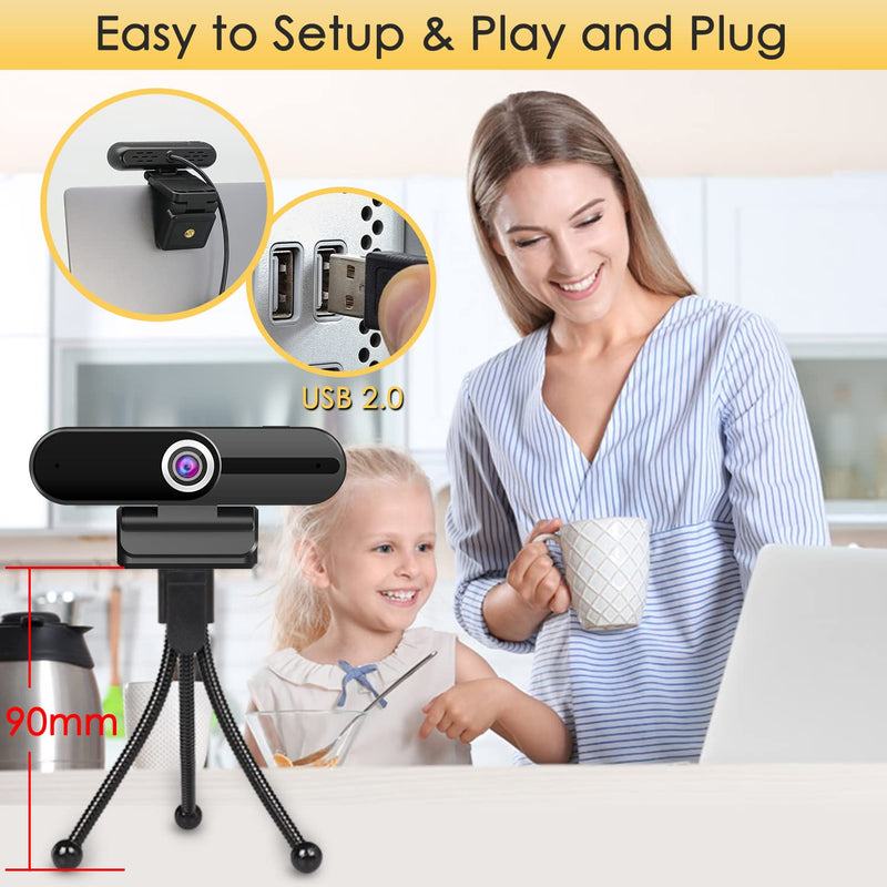  [AUSTRALIA] - Hrayzan Streaming USB Webcam,1080P HD Computer Webcam with Microphone,Plug and Play Computer Camera,Webcam with Privacy Cover and Tripod,Desktop Laptop Notebook 2K Webcam for Video Calling Recording