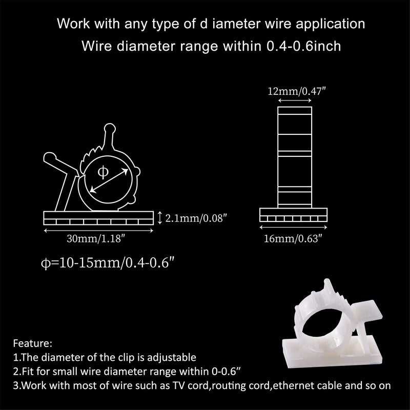  [AUSTRALIA] - 30 Pack Adjustable Cable Clips, 3M-Adhesive Nylon Cable Clamps Wire Clips, Desk Wall Cord for Wire and Cable Management