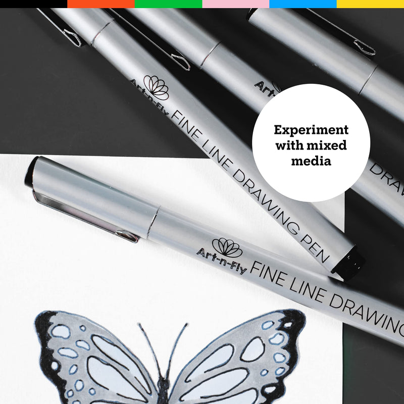  [AUSTRALIA] - Black Fine Point Pens Set of 6 - Drawing Fineliner Pens with Japanese Archival Ink and Various Size Tip - No Bleed Marker Fine Tip Pens for Art Drawing, Sketching, Artist Detailing & Drafting 6 Pack