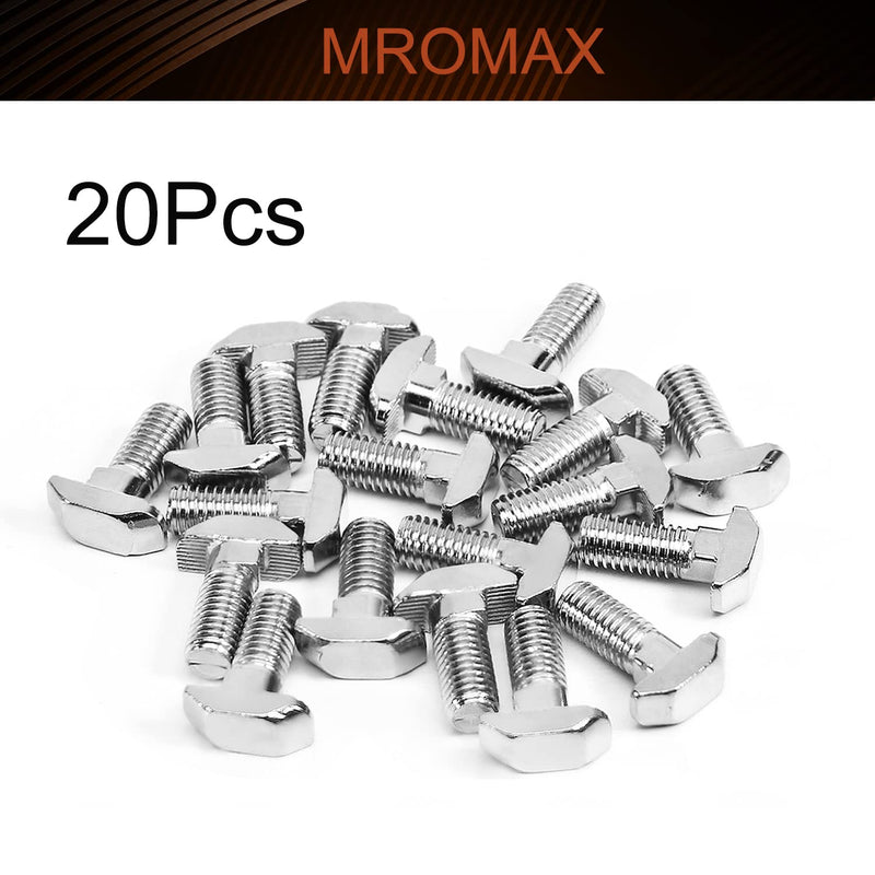  [AUSTRALIA] - MroMax M8-1.25x20mm T Slot Bolts Carbon Steel Drop-in Stud Sliding Screw Bolt Metric Hammer Head Bolt for European Standard 40 Series Aluminum Extrusions Silver 20Pcs