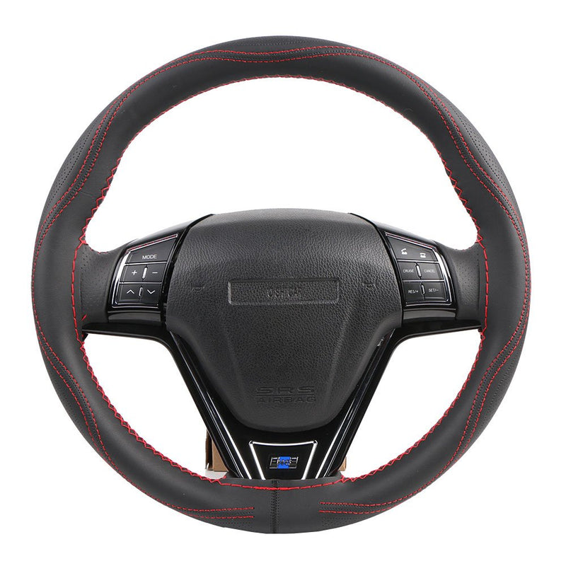  [AUSTRALIA] - 15 Inch Universal Micro Fiber Leather Car Steering Wheel Cover Stitch On Wrap with Needle & Thread Anti-Slip Auto Steering Cover for Woman DIY Red Line Medium unpainted