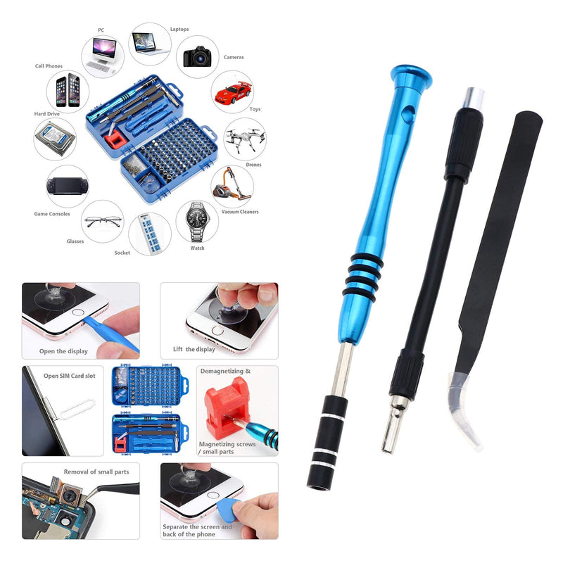  [AUSTRALIA] - Screwdriver Repair Tool Kit with Anti-Static Tweezers Triangle Pry Tools Crowbar for Watch Cellphone Computer Electronic Blue