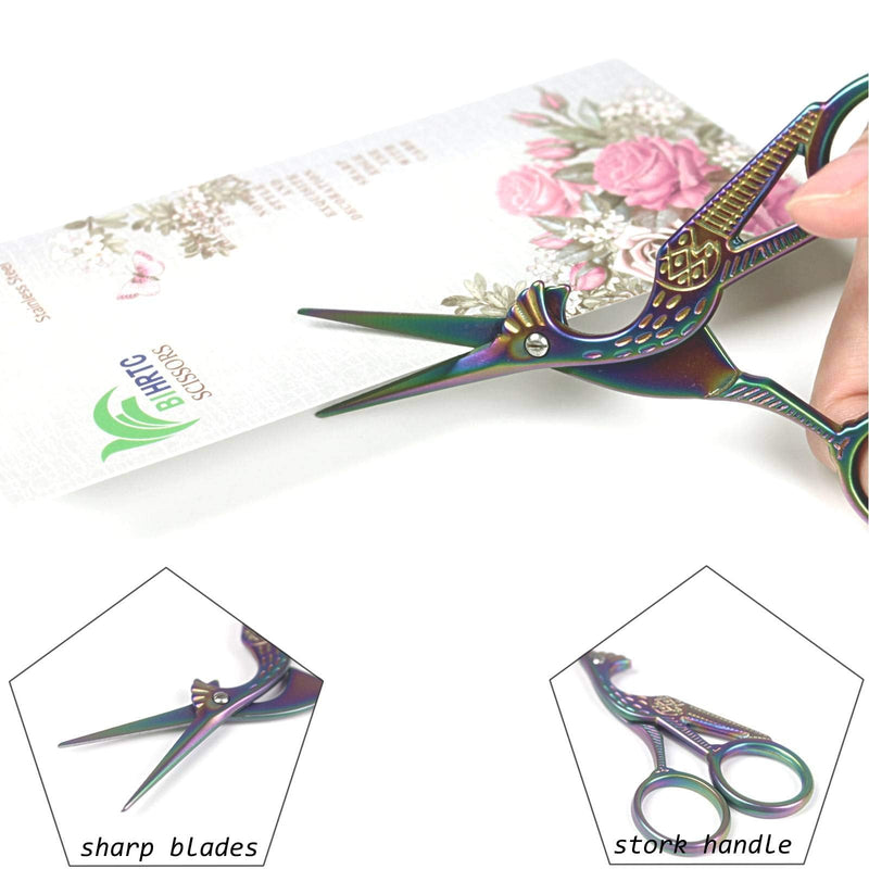  [AUSTRALIA] - BIHRTC 4.5 Inch Embroidery Scissors Vintage and 3.6 Inch Stork Scissors Sharp Stainless Steel Dressmaker Small Shears 2 Pack Scissors for Craft Household Needlework Rainbow Scissors