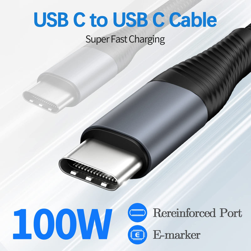  [AUSTRALIA] - Deegotech USB C to USB C Cable, [6.6Ft 2-Pack] Durable Nylon Braided 100W 5A USB C Cable PD Fast Charger Compatible with MacBook Pro, MacBook Air, iPad Pro/Air, Galaxy S22 S21-Black 6.6ft / Pack of 2 Black