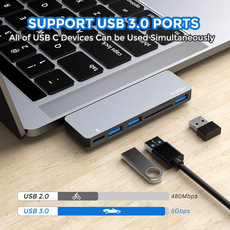 USB C Hub Adapter for MacBook Pro/Air 2020 2019 2018, 6 in 1 USB-C Accessories Compatible with MacBook Pro 13″ and 15″ with 3 USB 3.0 Ports, TF/SD Card Reader, USB-C Power Delivery - LeoForward Australia