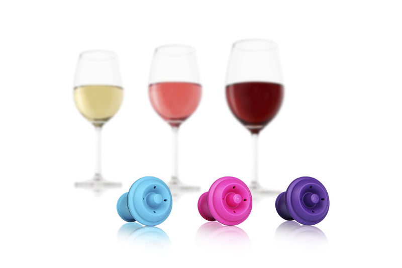  [AUSTRALIA] - Vacu Vin Wine Saver Vacuum Stoppers Set of 3– Blue/Pink/Purple