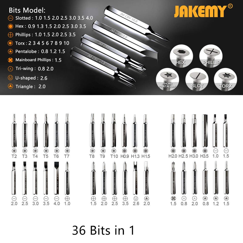  [AUSTRALIA] - Jakemy 39 in 1 Screwdriver Set Precision Repair Tool Kit with 36 Magnetic Driver Bits Screwdriver Kit for iphone 11/X/8/7 Plus Cell Phone Macbook Laptop PC Black 8153-JM