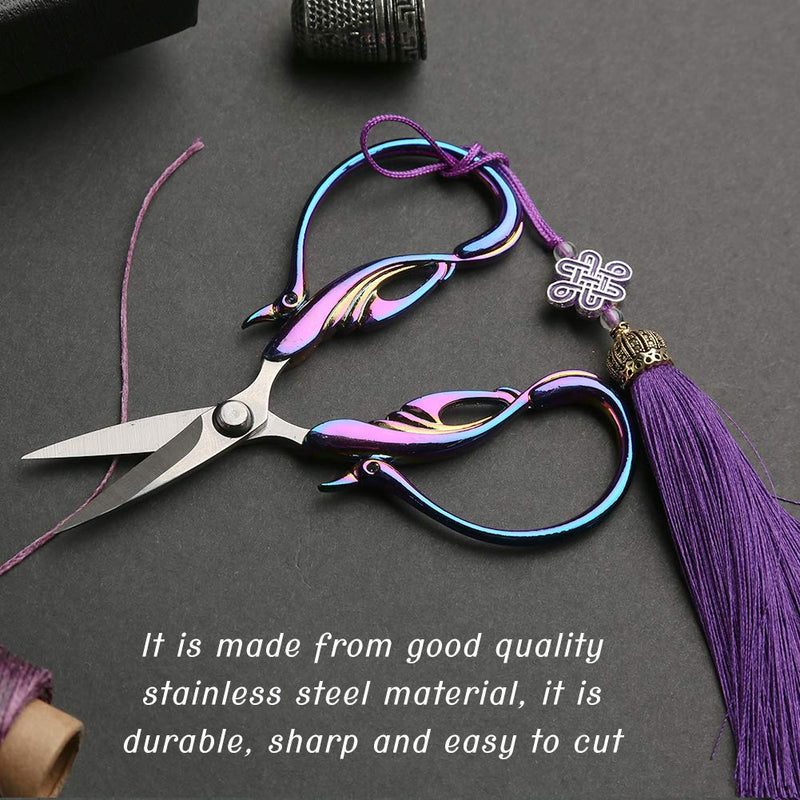  [AUSTRALIA] - Kogyxe 4 inch Embroidery Scissors, Vintage Sewing Shears, Sharp Professional Stainless Steel Cross Stitch Scissors, Swan Birds Scissors with Tassel for Embroidery, Sewing, Craft, Art Work(Colorful)