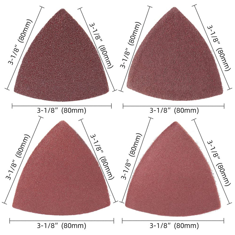  [AUSTRALIA] - AIRIC 100pcs Triangular Sanding Padpapers Assorted 60/80/120/240 Grits Oscillating Multi Tool Sanding Pad, Fit 3-1/8in Triangle Oscillating Multitool Sanding Pad, 080MM Mix Grit-100Pcs