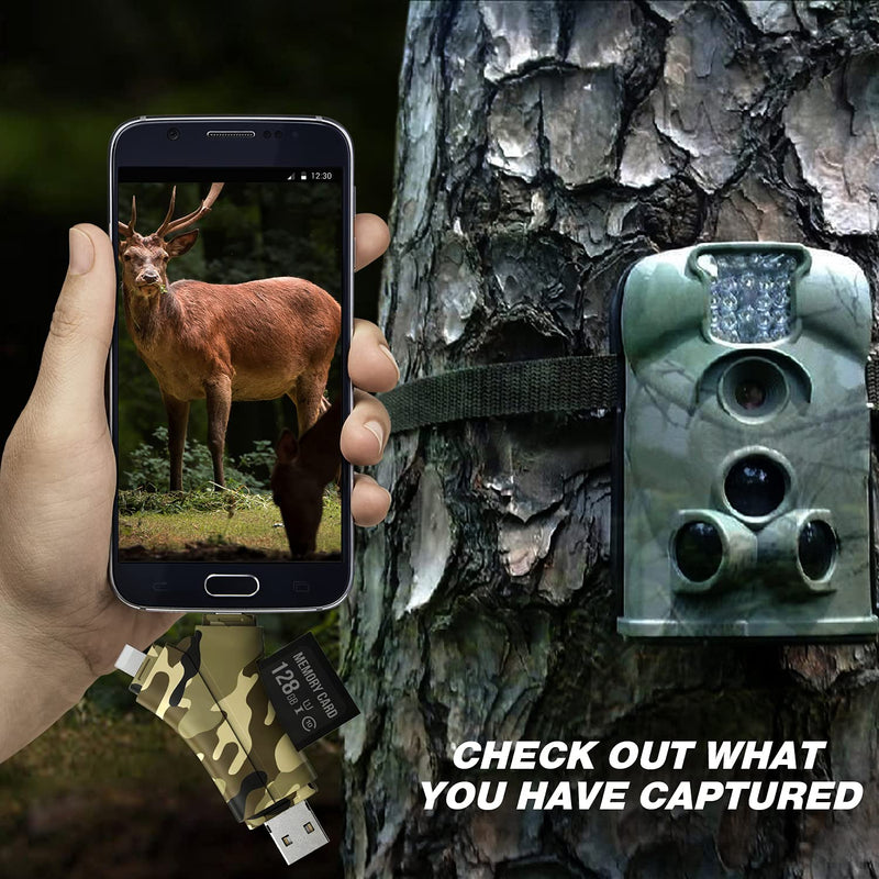  [AUSTRALIA] - Trail Camera Viewer SD Card Reader - 4 in 1 SD and Micro SD Memory Card Reader to View Hunting Game Camera Photos or Videos on Smartphone, Camouflage