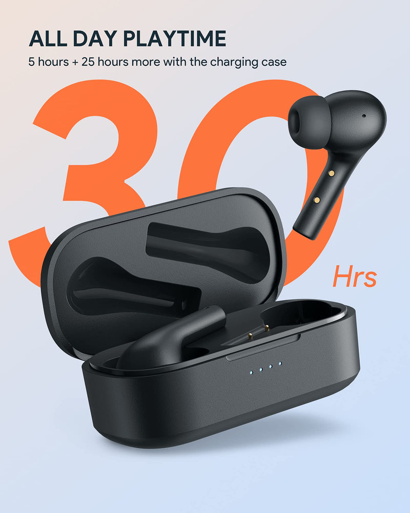  [AUSTRALIA] - True Wireless Earbuds Noise Cancelling with 4 Microphones, WENKEY Bluetooth Headphones with 5 Sizes Tips for iPhone, Android, IPX6 Waterproof, 30H Playtime, TWS Bluetooth Earphones with Charging Case Black