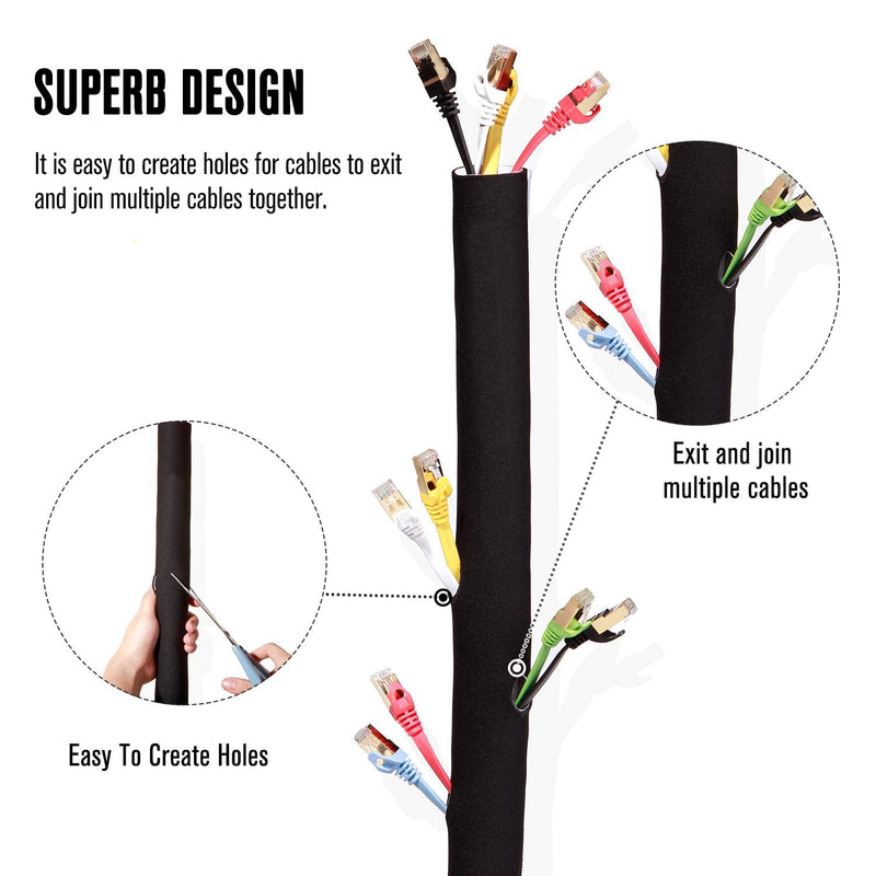  [AUSTRALIA] - Cable Management Sleeves (12 Pack Straps Included) Neoprene Cord Organizer for TV USB PC Computer Network Wires (120 inches) DIY by Yourself, Adjustable Black and White Reversible Wire Hider