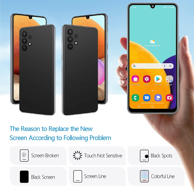  [AUSTRALIA] - YWLRONG Display for Samsung Galaxy A32 4G LCD Touch Screen Internal Digitizer for A325F A325U A325M A325N Replacement Assembly with Kit(Black with Frame,Not for 5G)