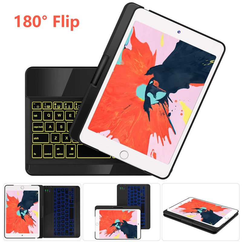 iPad Mini 5/ Mini 4 Keyboard Case - 360° Rotatable 180 Flip- 7 Colors Backlit - Wireless Smart Folio Auto Sleep/Wake Hard Cover fit iPad Mini 5 2019(5th Gen)/ iPad Mini 4 2015, Black iPad Mini 5/ Mini 4 1-Black - LeoForward Australia