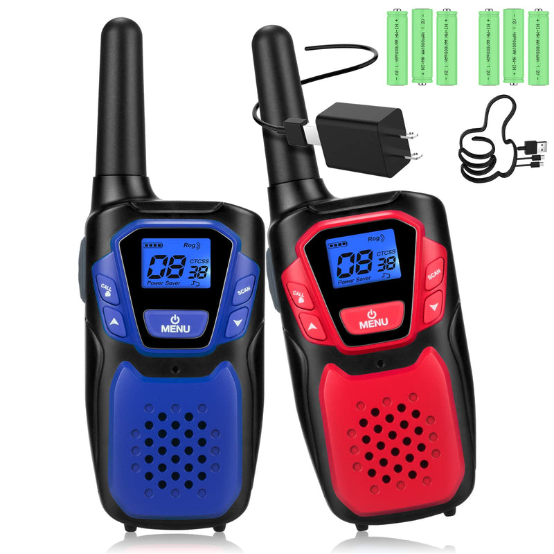  [AUSTRALIA] - Walkie Talkies for Adult,Rechargeable Long Range Walky Talky with Batteries and Charger,Portable Two Way Radio with NOAA Weather Alert for Hiking Camping and Skiing(Blue and Red 2 Pack) pack of two Blue & Red