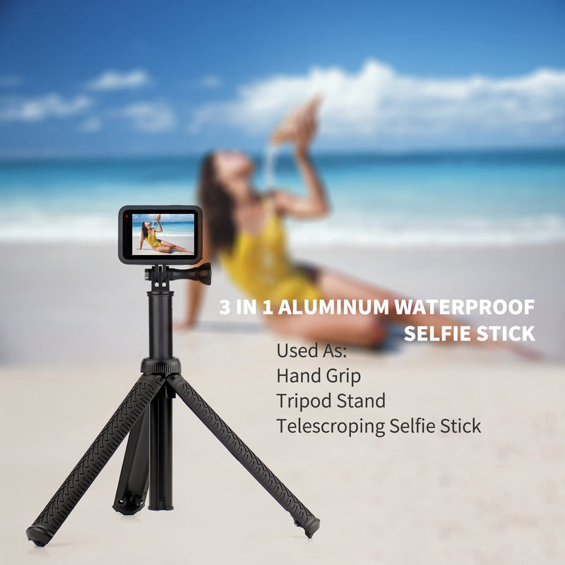  [AUSTRALIA] - YALLSAME Aluminum Selfie Stick Monopod for GoPro Hero 10 9 8 7 6 5 4 3 Max AKASO SJCAM DJI OSMO Action Camera with Floating Grip, Used as Extendable Telescoping Monopod Pole/Hand Grip/Tripod Stand