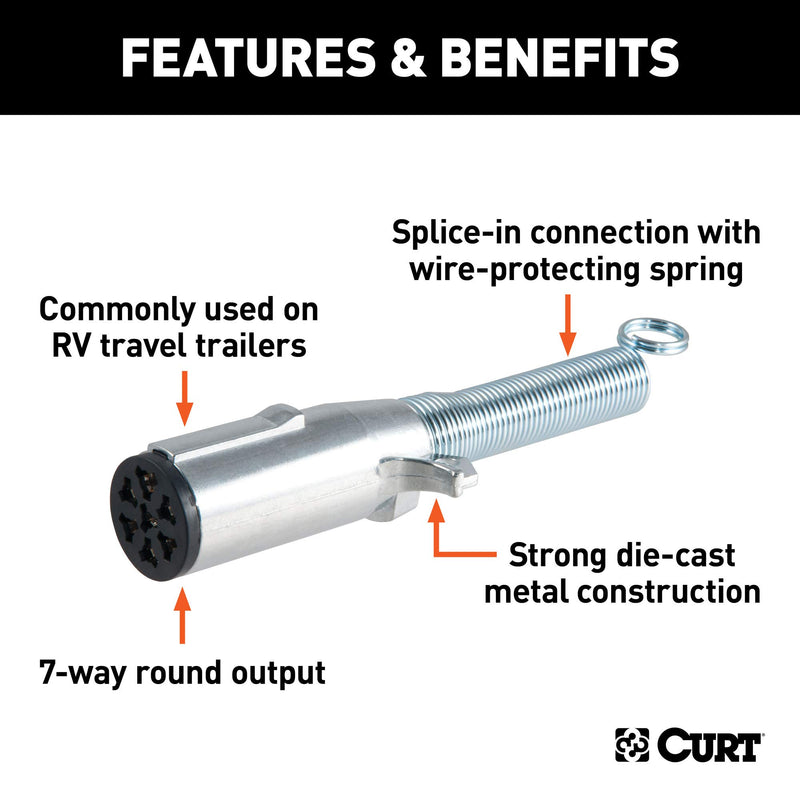  [AUSTRALIA] - CURT 58180 Trailer-Side 7-Way Round Trailer Wiring Harness Socket with Spring, 7-Pin Trailer Wiring