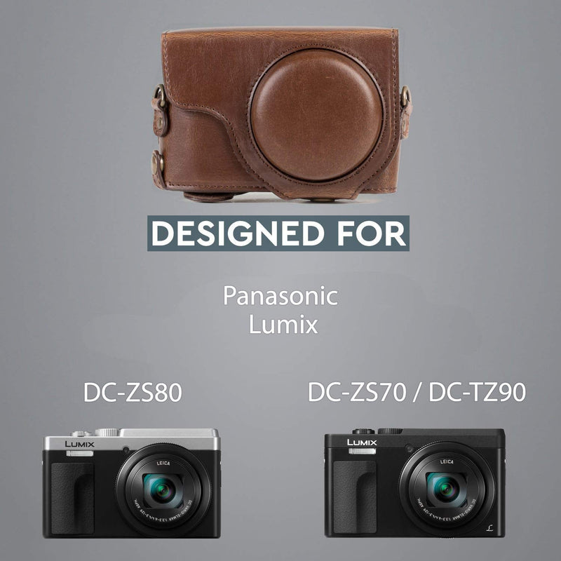  [AUSTRALIA] - MegaGear MG1259 Ever Ready Leather Camera Case compatible with Panasonic Lumix DC-ZS80, DC-ZS70, DC-TZ95, DC-TZ90 - Dark Brown