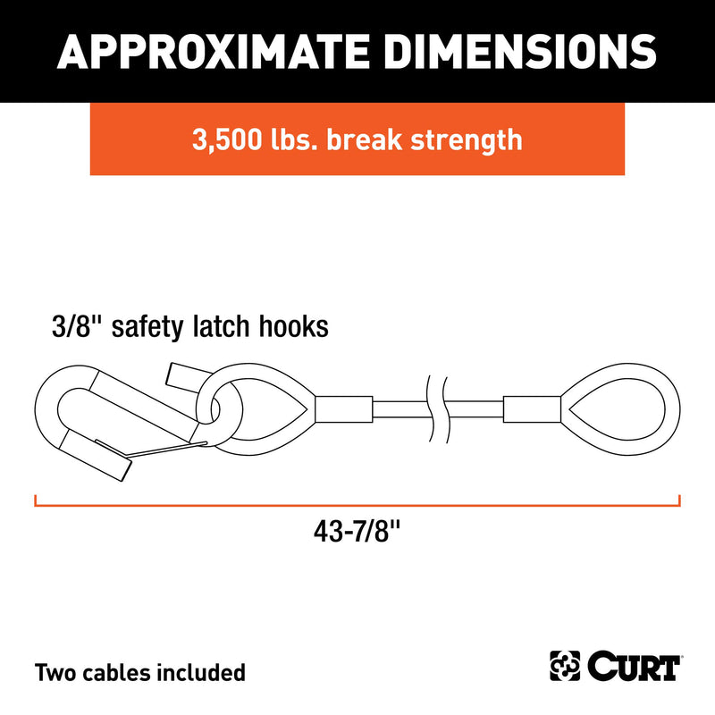  [AUSTRALIA] - CURT 80136 43-7/8-Inch Nylon-Coated Trailer Safety Cables, 3/8-Inch Snap Hooks, 3,500 lbs. Break Strength, 2-Pack