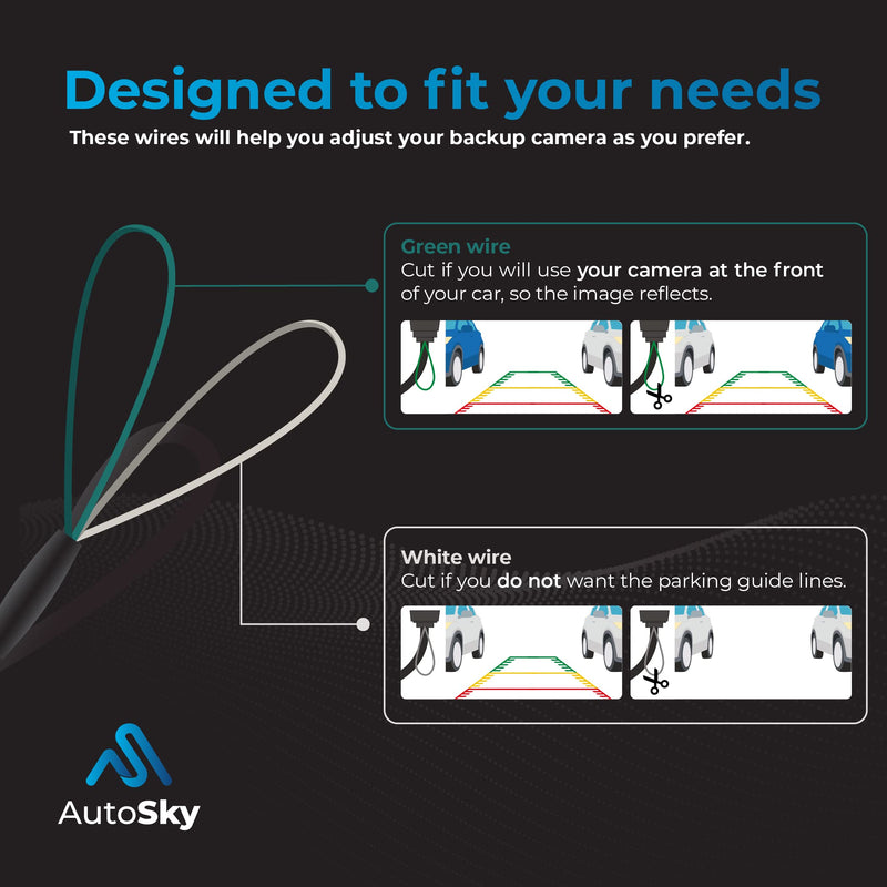  [AUSTRALIA] - AutoSky Reverse Backup Camera HD Wide View Angle Universal Car Front Side Rear View Camera - 2 Installation Option - Removable Parking Lines - Mirror or Non-Mirror Image