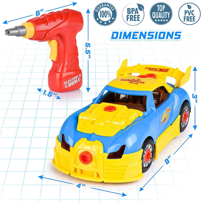 Take Apart Racing Car Toys - Build Your Own Assembly Vehicle with 30 Piece Constructions Set and Working Electric Drill - Engine Sounds & Lights - LeoForward Australia