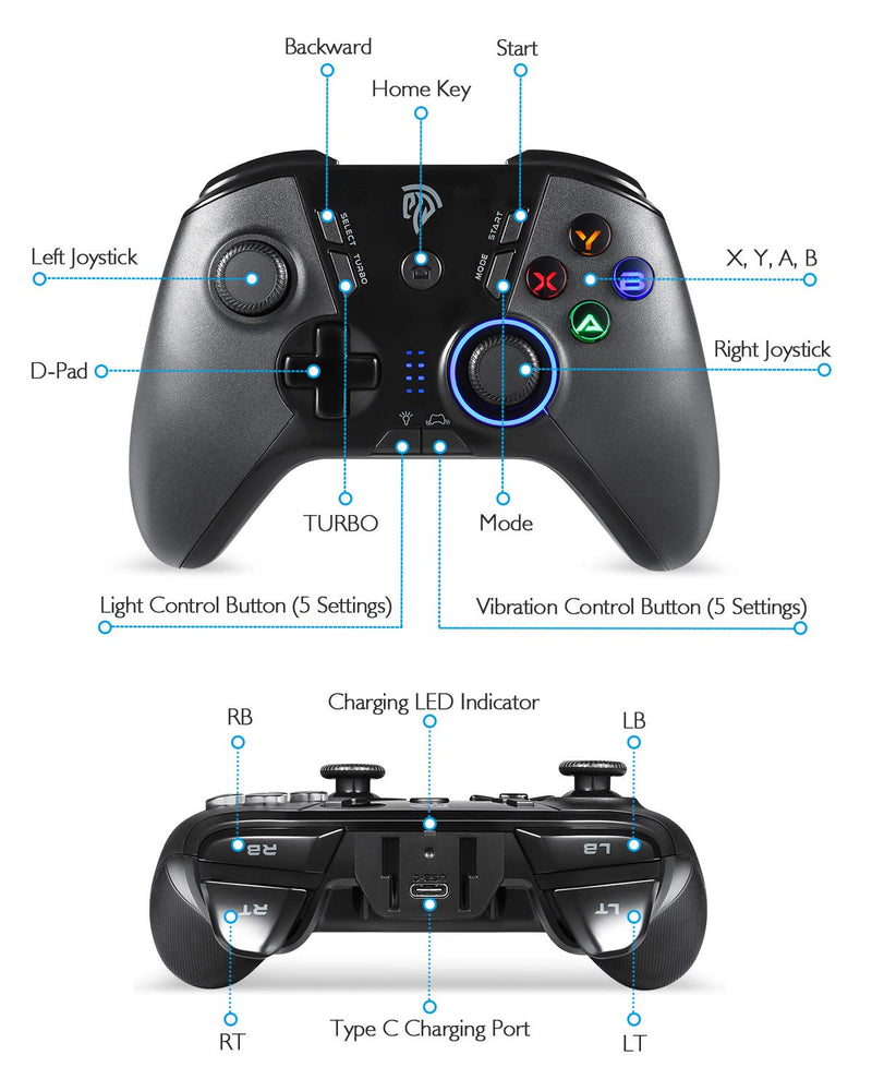  [AUSTRALIA] - EasySMX Wireless Gaming Controller for Windows PC/PS3/Android TV BOX, Dual Vibration Plug and Play Gamepad Joystick with 4 Customized Buttons, Battery Up to 14 Hours, Work Wired for Switch black