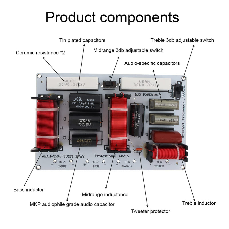  [AUSTRALIA] - DriSentri 350W 3 Way 3 Speaker Unit HiFi Home Speakers Audio Frequency Divider Crossover Strainers, Treble Alto Bass 3 Way Speaker Frequency Divider Board