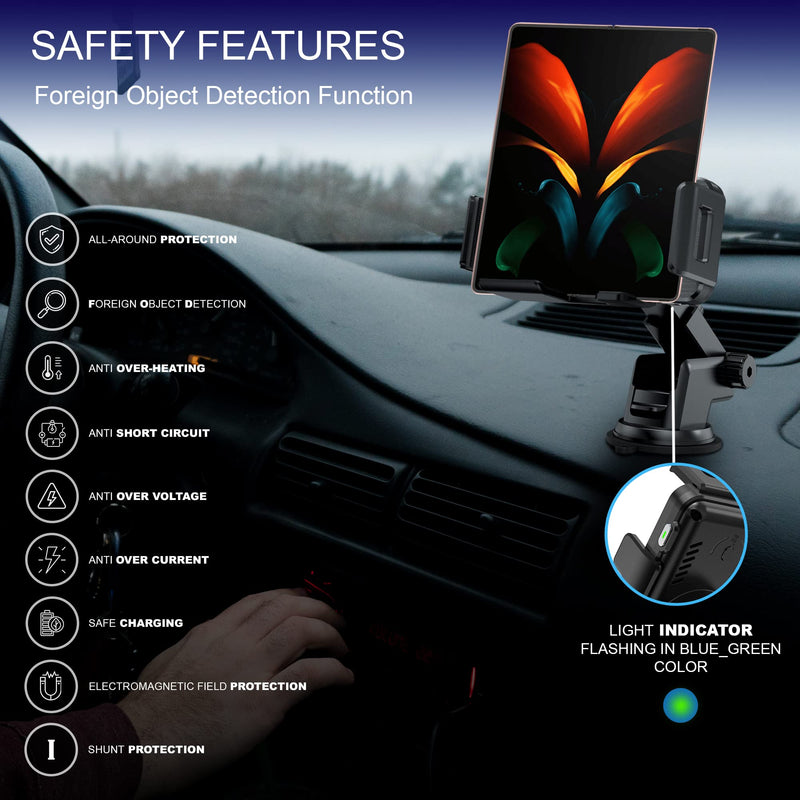  [AUSTRALIA] - Wireless Car Phone Charger, ioiFour Car Phone Mount, Auto-Rotating Dual Coils 15W Qi Fast Charging Car Phone Holder for Samsung Galaxy Z Fold/Flip 5/4/3/S23/S22, iPhone 14/13, Google Pixel Fold/6 Pro