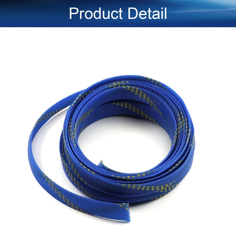  [AUSTRALIA] - Bettomshin 1Pcs Length 16.4Ft PET Braided Cable Sleeve, Width 16mm Expandable Braided Sleeve for Sleeving Protect Electric Wire Electric Cable Blue and Gold