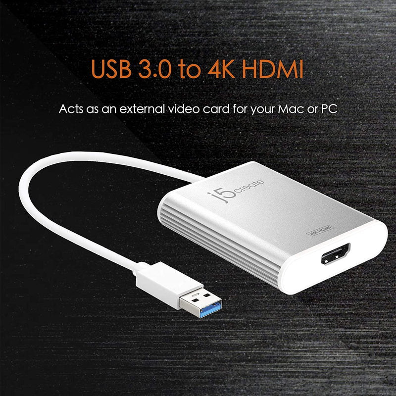  [AUSTRALIA] - j5create USB 3.0 to 4K HDMI Display Adapter USB 3.0 Male Type-A Connector | HDMI Female Connector | 4K UHD | Resolution Up to 3840 x 2160 @ 30 Hz | Aluminum Housing