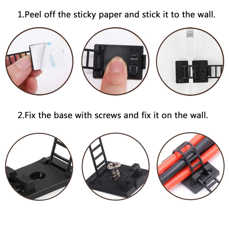  [AUSTRALIA] - 50Pcs Adhesive Cable Management Ties Extra Screw & Hole, Multi-Purpose Wire Organizer Adjustable Nylon Cable Straps Cord Holders for Home and Office Desk Organization
