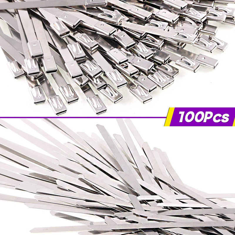  [AUSTRALIA] - Swpeet 100Pcs 4 Sizes Stainless Steel Exhaust Strap Wrap Coated Locking Cable Zip Ties Perfect for Automotive Parts, Home, Computer Repair - 4“, 5.9", 8",11.8" Assortment Kit