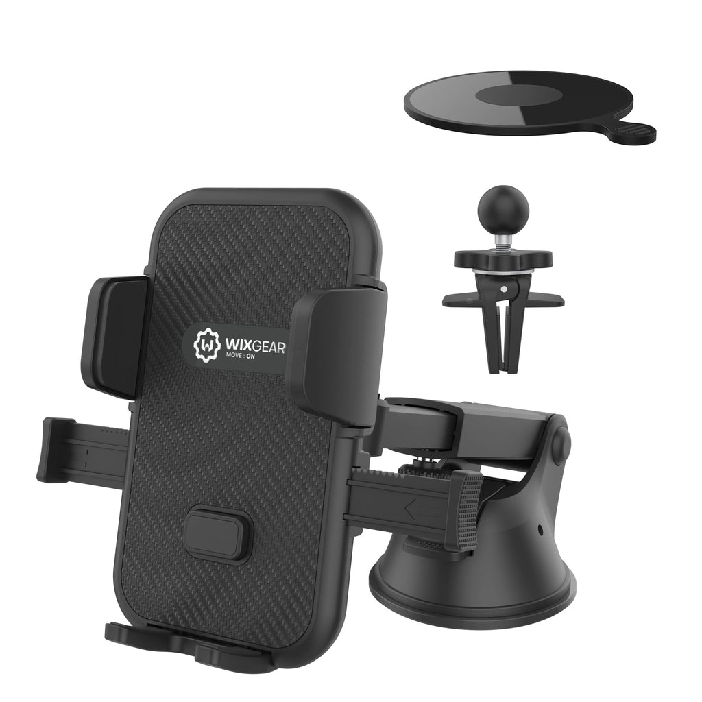  [AUSTRALIA] - WixGear Universal Phone Holder for Car, Windshield Mount and Dashboard Mount Holder for Cell Phones and Tablets with Long Adjustable Arm (New Automatic Closing Arms)