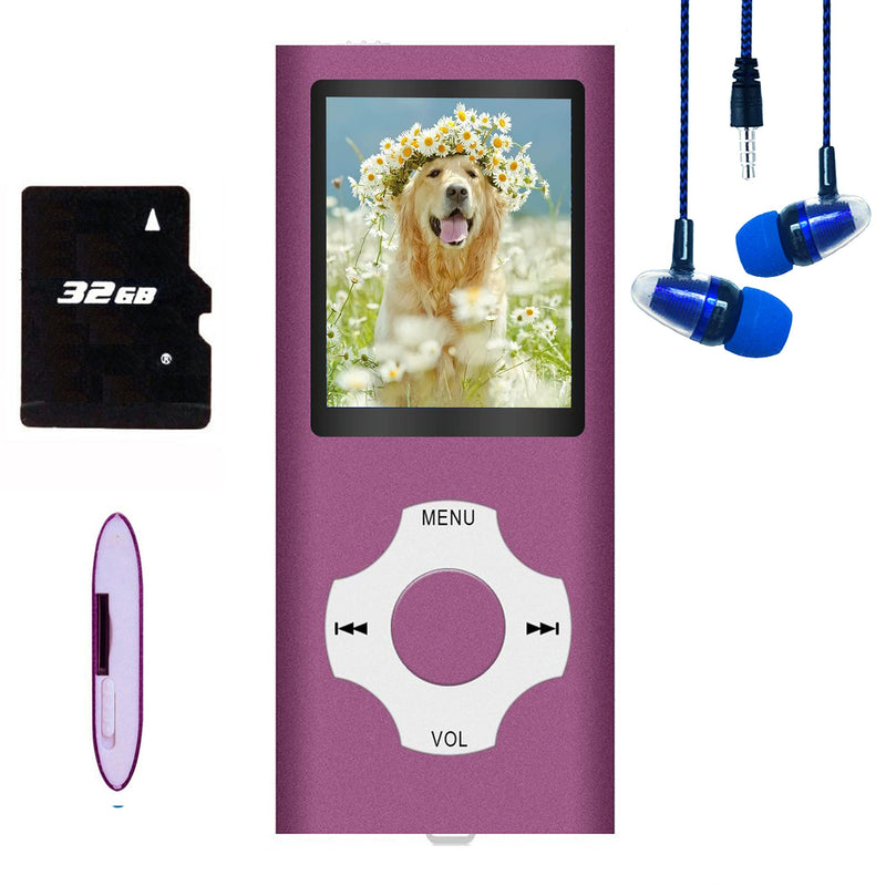  [AUSTRALIA] - MP3 Player / MP4 Player, Hotechs MP3 Music Player with 32GB Memory SD Card Slim Classic Digital LCD 1.82'' Screen Mini USB Port with FM Radio, Voice Record (Purple) Purple