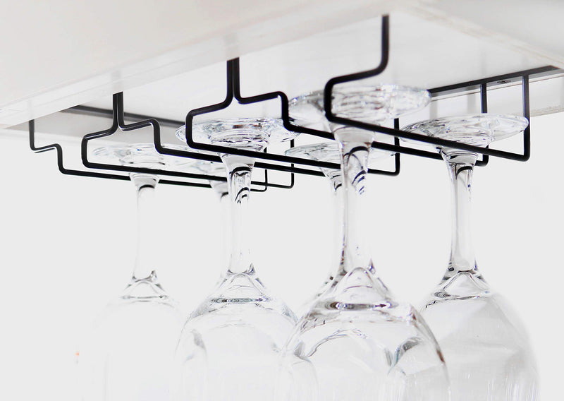  [AUSTRALIA] - Wine Glass Rack - Under Cabinet Stemware Wine Glass Holder Durable Glasses Storage Hanger Metal Organizer for Bar Kitchen UPGRADED DESIGN Black (3 Rows)