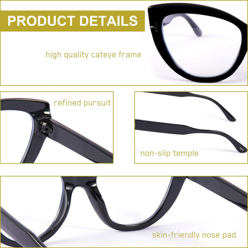 FEISEDY Cat Eye Thick Glasses Anti-Blue Light Computer Glasses Women Stylish Reduce Eyestrain and Minimize Headache B9008 Bright Black - LeoForward Australia