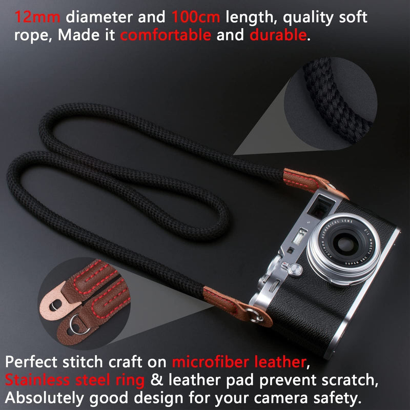  [AUSTRALIA] - VKO Soft Rope Camera Neck Strap, Shoulder Strap Compatible with Sony A6100 A6600 A6000 A6300 A6500 A6400 RXIR II RX10 IV X100F X-T30 X-T3 X-T4 X-T20 X-T2 X100T Camera Black