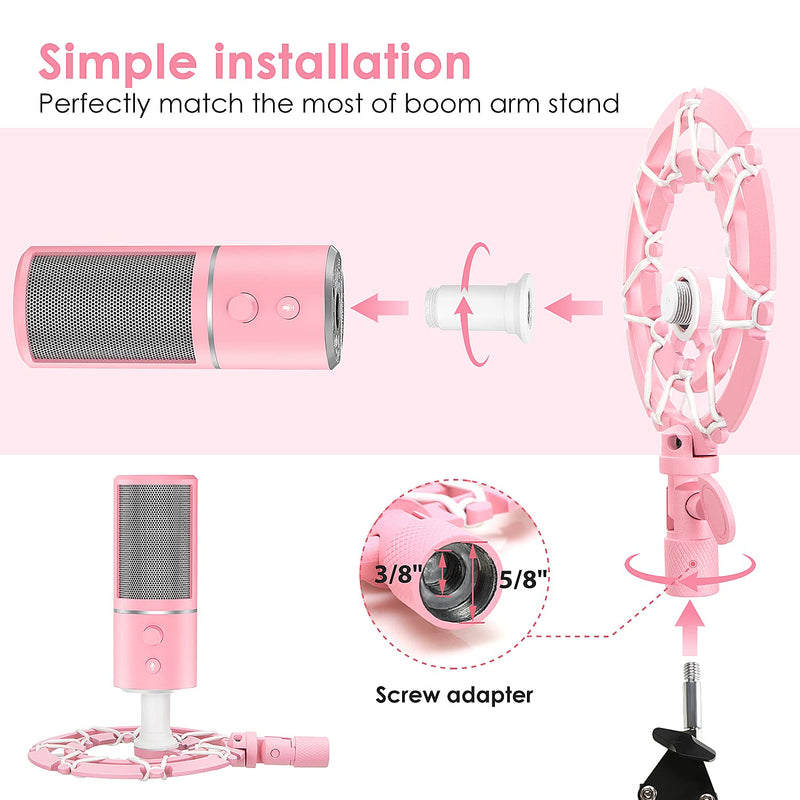  [AUSTRALIA] - Pink Shock Mount and Pop Filter compatible with Razer Seiren X Mic Boom Arm Stand, Compatible for Razer Seiren X Microphone by YOUSHARES（Pink）