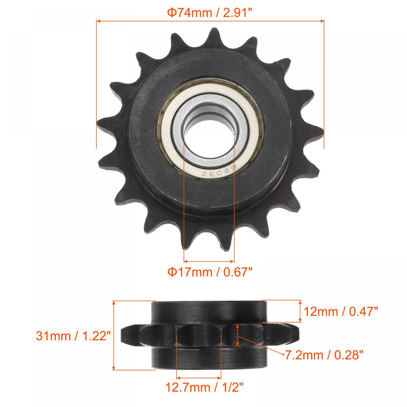  [AUSTRALIA] - uxcell #40 Chain Idler Sprocket, 17mm Bore 1/2" Pitch 17 Tooth Tensioner, Black Oxide Finished C45 Carbon Steel with Insert Double Bearing for ISO 08A Chains