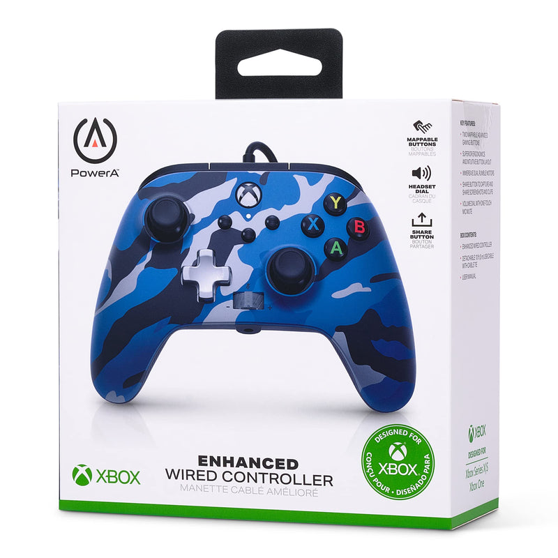  [AUSTRALIA] - PowerA Enhanced Wired Controller for Xbox Series X|S - Metallic Blue Camo, gamepad, wired video game controller, gaming controller, Xbox Series X|S
