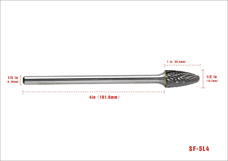 YUFUTOL Carbide Burr SF-5L4 with 1/4 Inch Shank Diameter Extended Long Double Cut Carbide Rotary Burr File 4 Inch Total Length x 1/2 Inch Cutter Dia x 1 Cutter Length Tree Shape with Radius End, 1pcs - LeoForward Australia