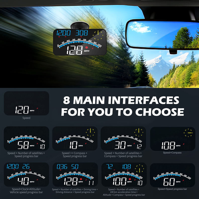  [AUSTRALIA] - Number-one Digital GPS Speedometer Universal Heads Up Display for Car HUD with KMH & MPH, OverSpeed Alarm, Fatigue Driving Warning, Navigation Compass, 5.5" LCD Screen, USB Plug & Play,for All Vehicle