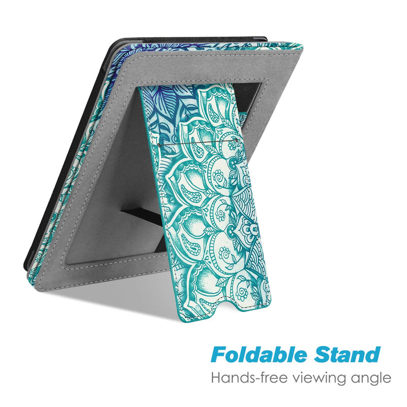  [AUSTRALIA] - Fintie Stand Case for 6" Kindle Paperwhite (Fits 10th Generation 2018 and All Paperwhite Generations Prior to 2018) - Premium PU Leather Sleeve Cover with Card Slot and Hand Strap, Emerald Illusions Z-Emerald Illusions