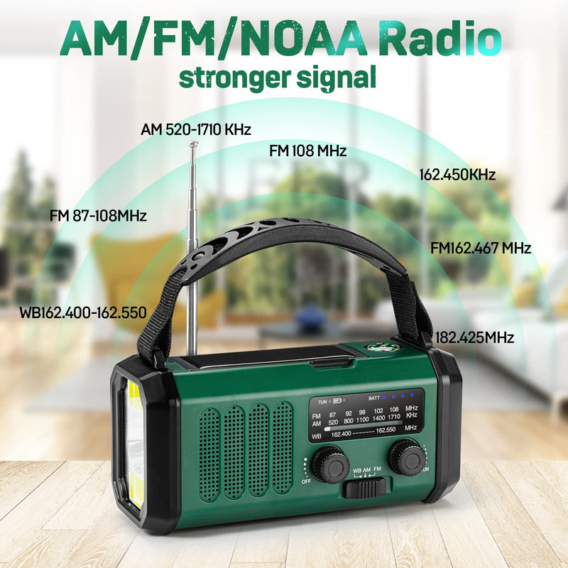  [AUSTRALIA] - Aivica 10000mAh Emergency Radio, NOAA Weather Radio, AM/FM,Huge Power Bank, Solar, Hand Crank, Type-C Charge, SOS, 3 Modes LED Torch，Reading Lamp, Compass for Camping Outdoor